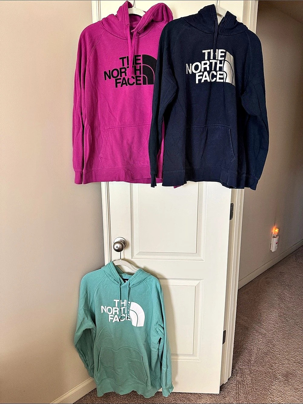 The North Face Three Pullover Hoodies in Fuscia, Navy & Teal EUC